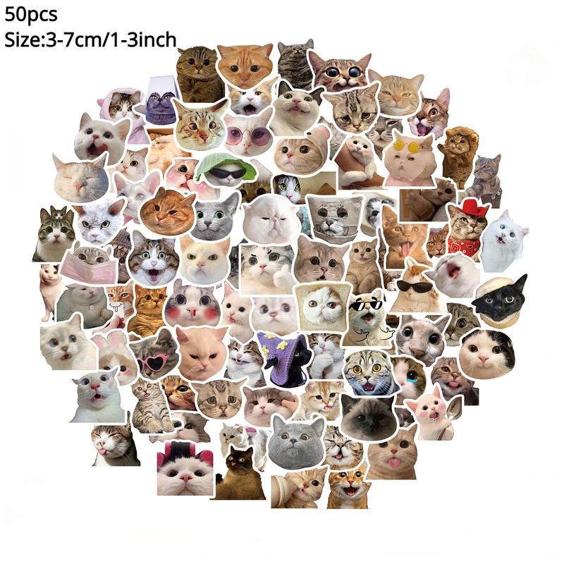 Cute Cat Pattern Sticker, 50pcs pack Waterproof Decorative Decals, DIY Creative Paster for Scrapbook & Notebook & Bottle Decor, Students Gifts, Girly Bedroom Accessories