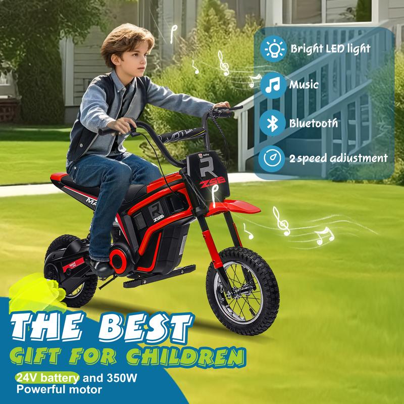 Red Pink Blue Green Kids Ride On 24V Electric Toy Motocross motor-cycle Dirt Bike-XXL large,Speeds up to 14.29MPH,Dual Suspension, Hand-Operated Dual Brakes, Twist Grip Throttle, Authentic Motocross Bike Geometry,Birthday Christmas Gift For Child