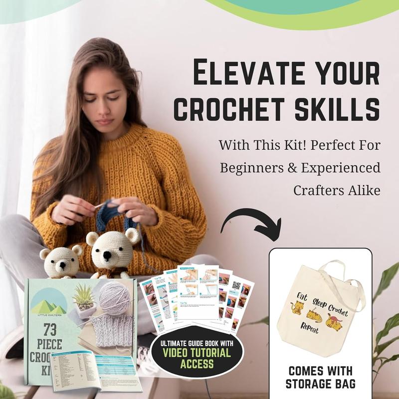 72 Pcs crochet kit 21 Ergonomic Knitting Hooks Needles 15 Yarns Perfect Travel Organizer Kids Adults Professionals animal beginner complete crocheting Handmade Crochet Animal & Plant DIY Craft Supply Material Mix Plush Charm Crochet kit acrylic