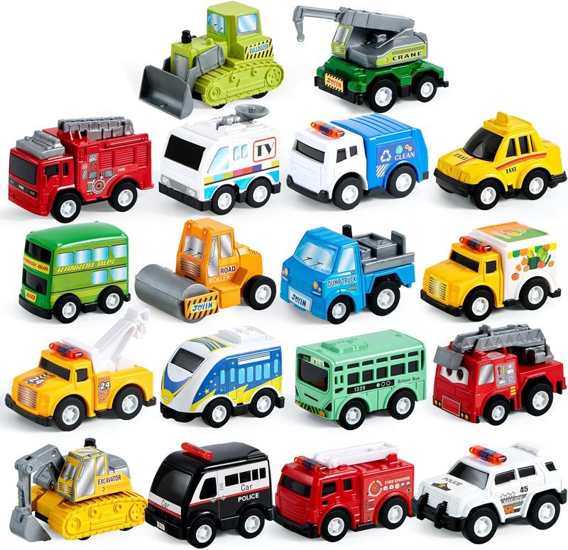 18pcs Pull Back Toy Cars and Vehicles Set, Pull Back City Cars and Trucks Toy Vehicles Set Model Car, Friction Powered Die-Cast Cars for