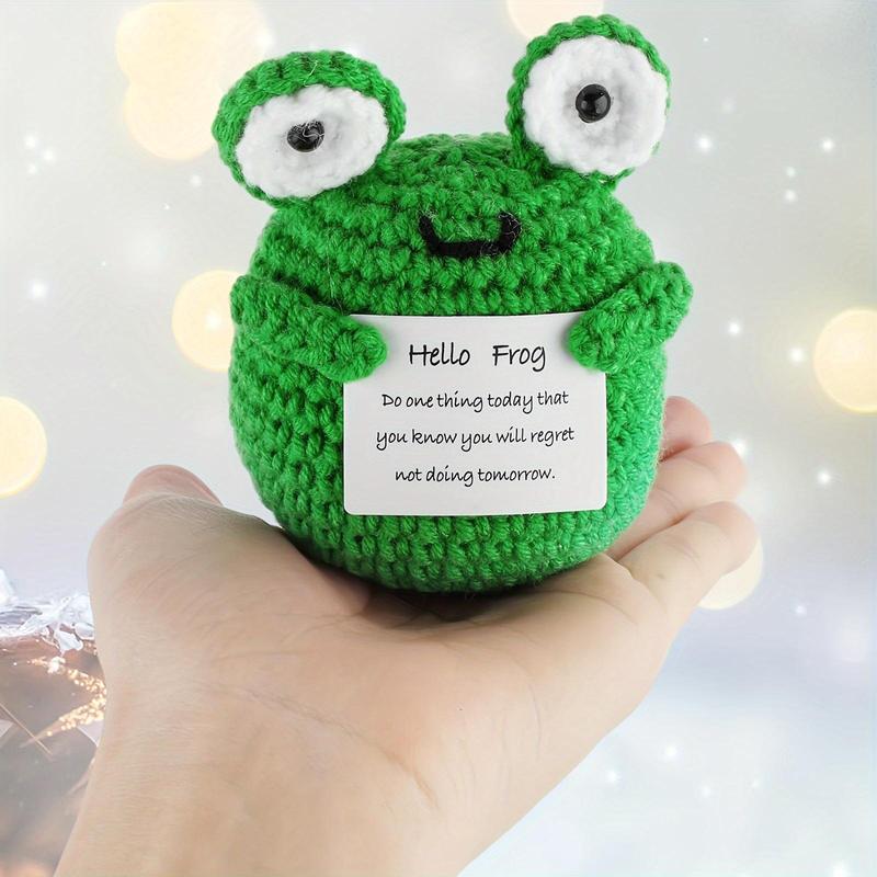 Cute Frog Design Crochet Doll, Handmade Wool Crochet Desktop Decoration, Positive Emotional Funny Knitted Doll Birthday Gift