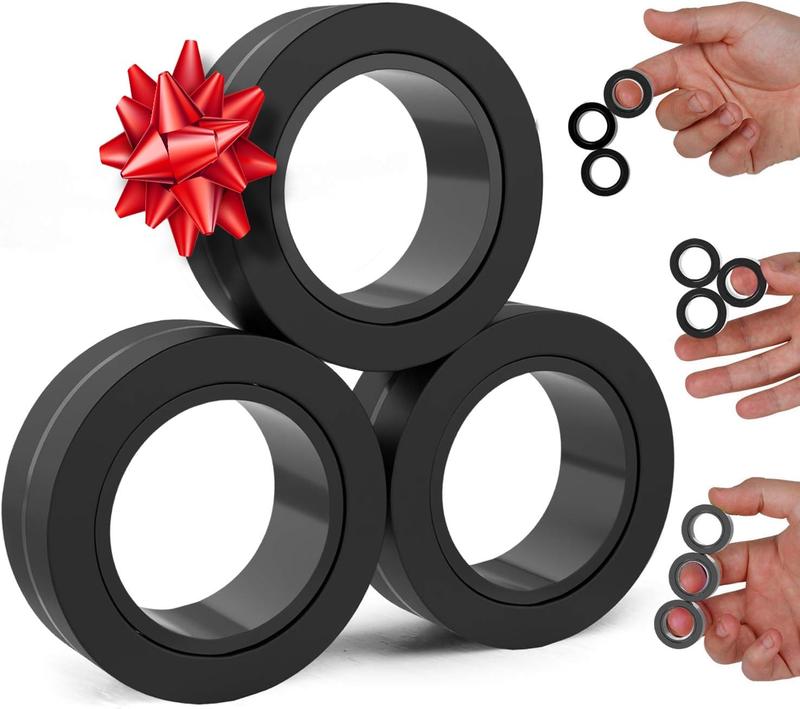 Fidget Toys Adults - Magnetic Fidget Rings - Stocking Stuffers for Adults - Addictive Fidget Toy for Boys & Girls - Great Teen Gift - Black