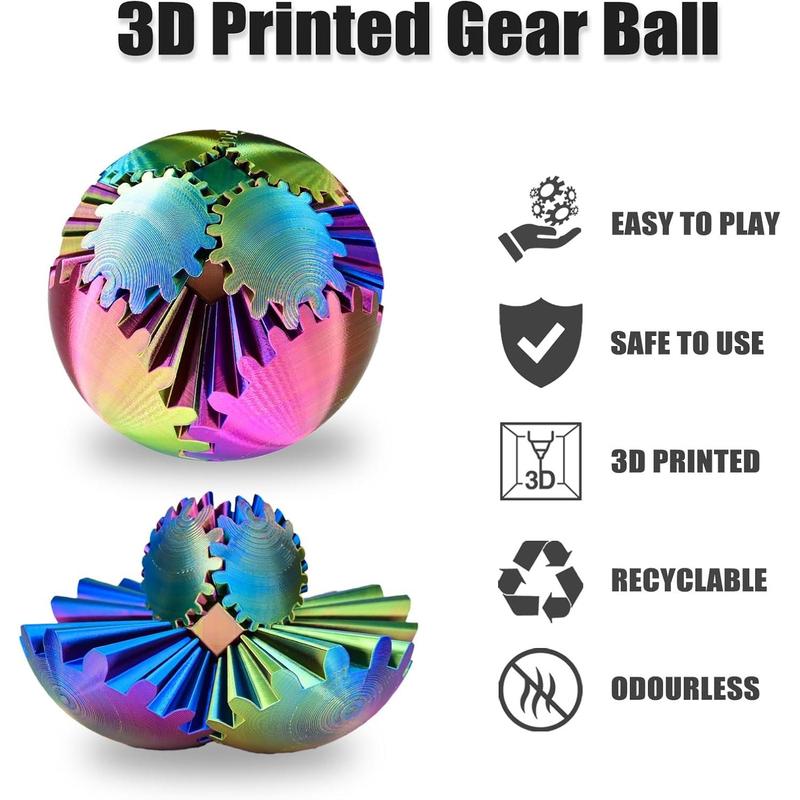 Gear Ball-3D Printed Gear Ball, Spin Gear Sphere, Cube Fidget Toy Gearsphere, Red Yellow Blue