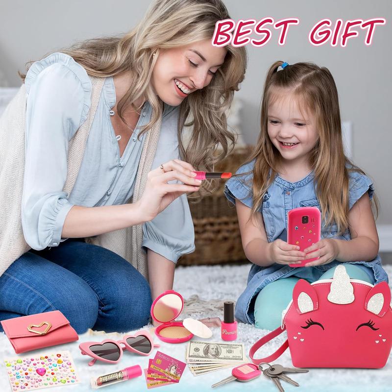 Little Girls Purse with Accessories, Kids Play Purse for Girls Age 4-6, Unicorn Pretend Play Purse for Toddler Age 3-5, Princess Girls Toys for 2 3 4 5 6 7 Year Old Birthday