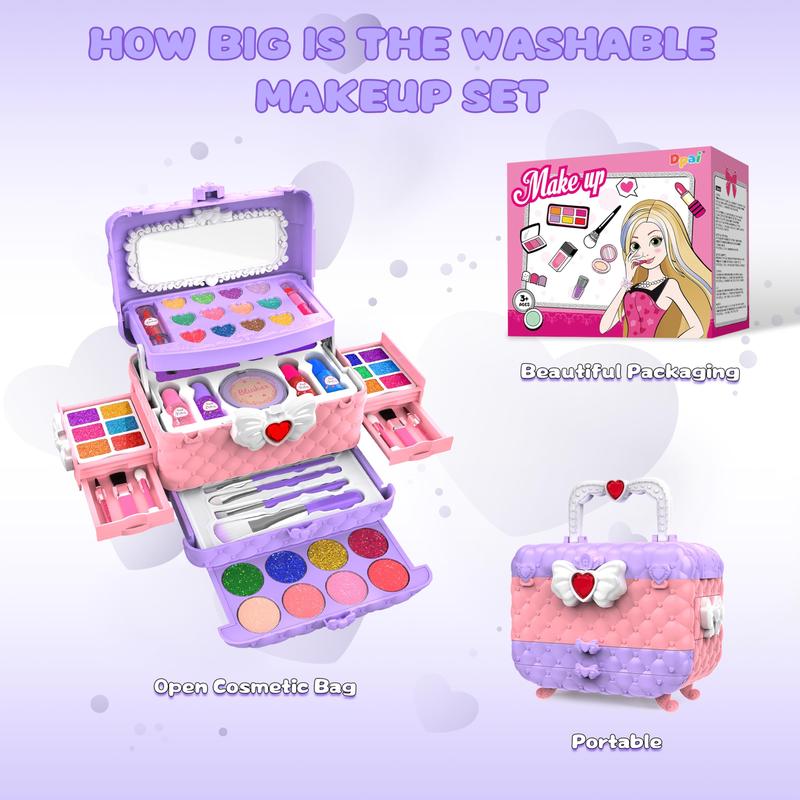 54Pcs Kids Makeup Kit for Girls, Princess Real Washable Pretend Play Cosmetic Set Toys with Mirror, Non-Toxic & Safe, Birthday Gifts for 3-10+Years Old Girls Kids (Light Purple) Christmas Gifts