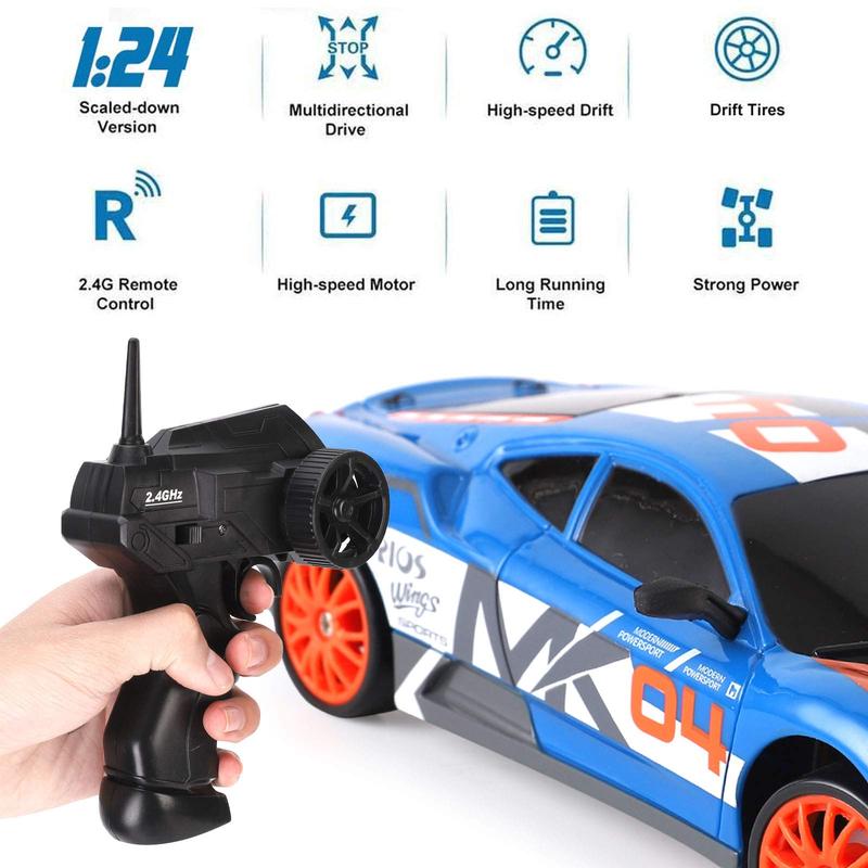 Remote Control Car RC Drift Car 2.4GHz 1:24 Scale 4WD 15KM H High Speed Model Vehicle LED Lights Drifting Tire Racing Sport Toy Car for Adult Boy Girl Kid Gift