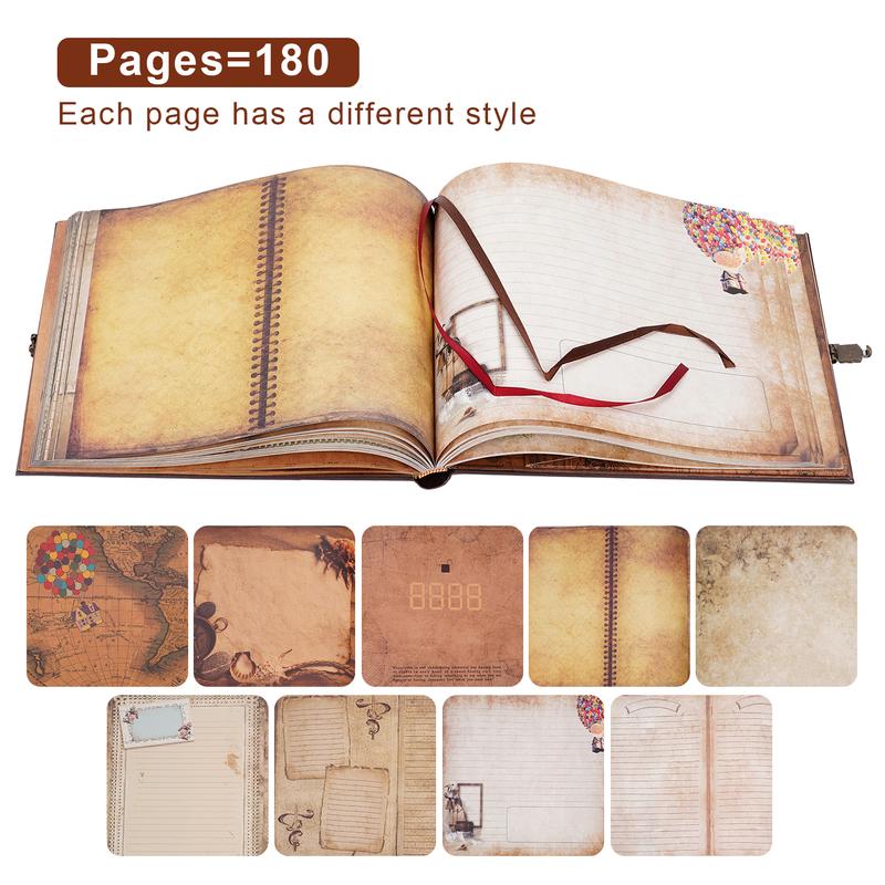 Our Adventure Book 180 Page Scrapbook Photo Collection DIY Handmade Memories Travel Diary Embossed Letters Leather Cover For Weddings, Holiday Gifts