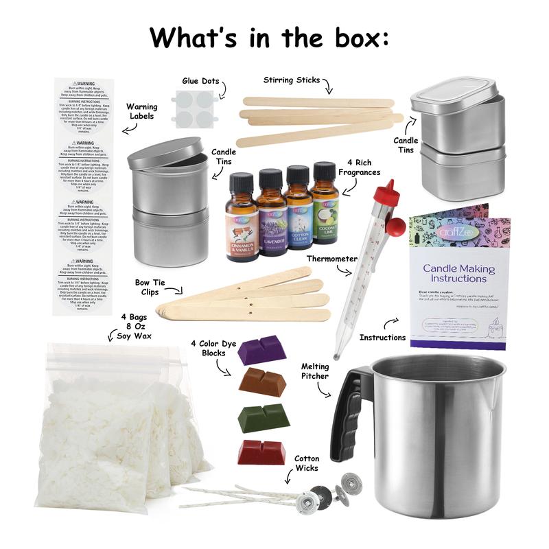 CraftZee Candle Making Kit for Adults - DIY Supplies with Soy Wax, Scents, Tins, Wicks, Color Dyes, Melting Pot, Labels, Instruction Manual & More