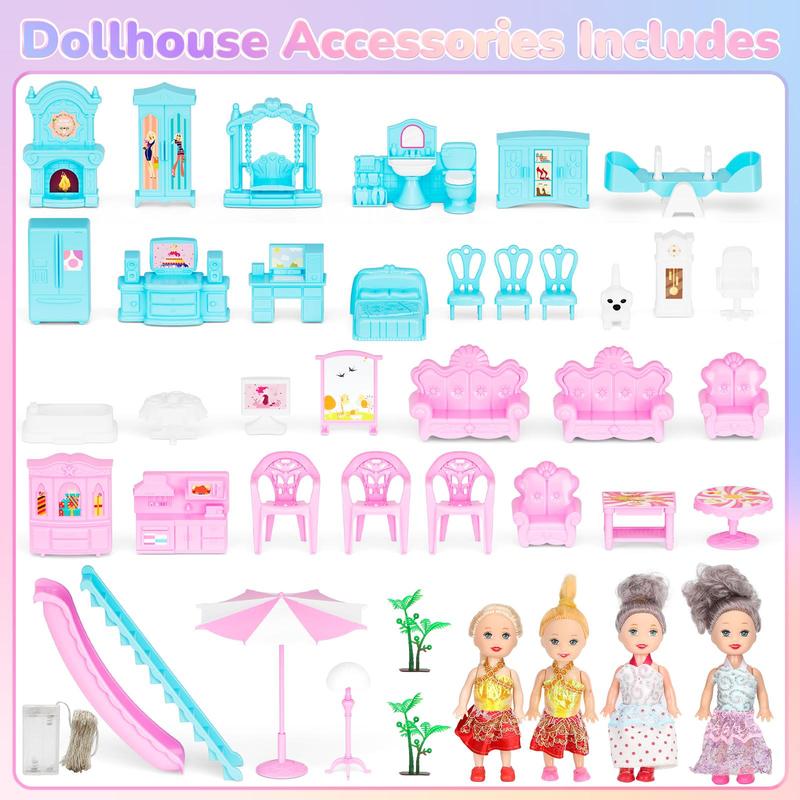 4-story 13 Rooms Play House with Dolls & Accessories, 1 Set Creative Play House Toy for Birthday Gifts, Fun Pretend Play Toy