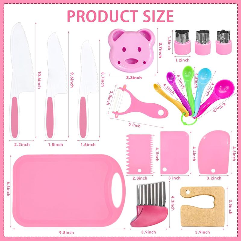 Cute Christmas Kitchen Tools Set with 19 Pieces - Real Knife Set for Toddlers and Kids, Montessori Toys for Pretend Play, Safe Utensils for birthday new year gift