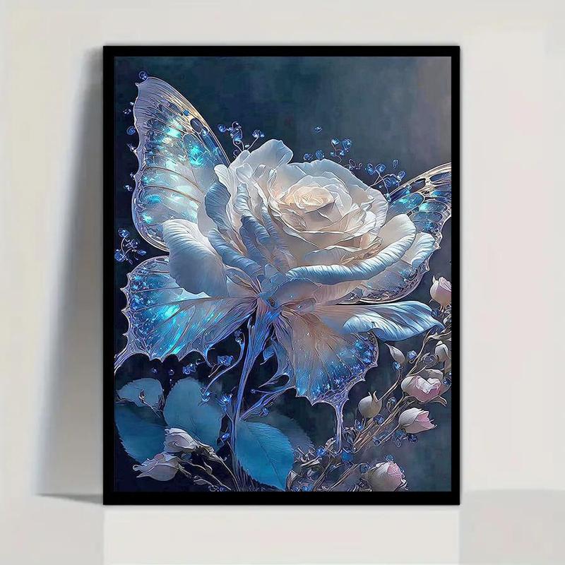 Butterfly & Rose Pattern DIY Diamond Arts Colorful Painting Kit without Frame, DIY 5D Diamond Arts Colorful Painting Kit, Wall Art Decor for Home