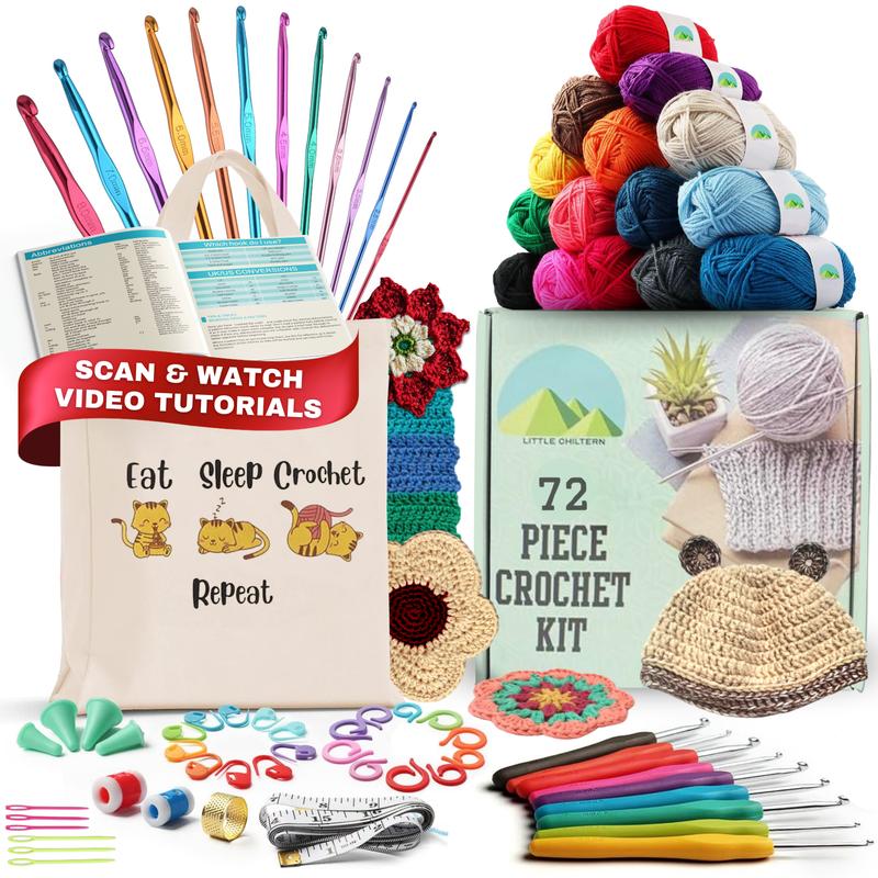 72 Pcs crochet kit 21 Ergonomic Knitting Hooks Needles 15 Yarns Perfect Travel Organizer Kids Adults Professionals animal beginner complete crocheting Handmade Crochet Animal & Plant DIY Craft Supply Material Mix Plush Charm Crochet kit acrylic