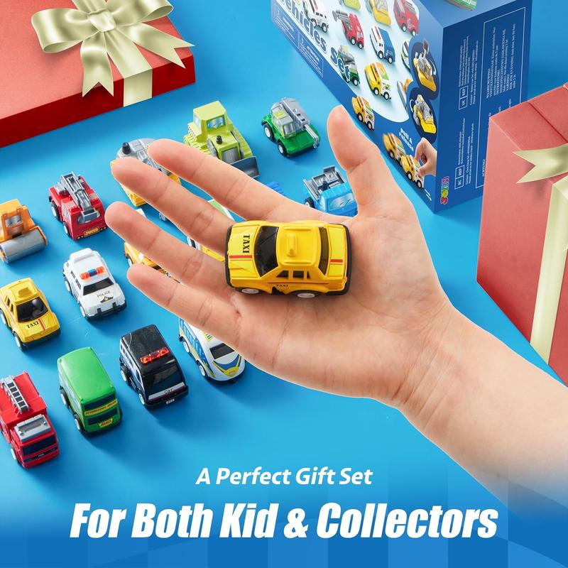 18pcs Pull Back Toy Cars and Vehicles Set, Pull Back City Cars and Trucks Toy Vehicles Set Model Car, Friction Powered Die-Cast Cars for