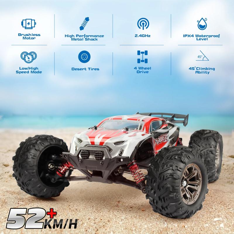 Hosim RC Cars 1:16 RC Car Remote Control Car RC Monster Truck 52+ KM H 2845 Brushless Motor High Speed off Road Q905 Red Remote Control Toys for Kids Adults road monster