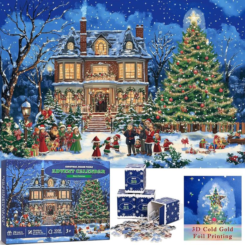 Advent Calendar 2024, Foil Puzzle 1008 Pieces Holiday Jigsaw Puzzles,  24 Days Christmas Countdown Calendar, Family Game  christmas Gifts, Home Decor   xmas decoration