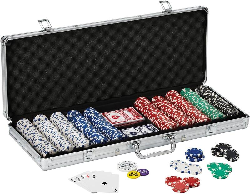 500pc Playing Counting Chip Set with Cards and Aluminum Case for Travel - Premium Clay Material