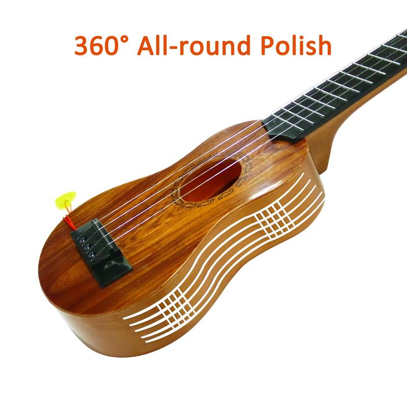 Kids Toy Ukulele, Kids Guitar Musical Toy,17 Inch 4 Steel Strings, with Pick, Kids Play Early Educational Learning Musical Instrument Gift for Preschool Children, Ages 3-6(Wooden Color) (17inch)