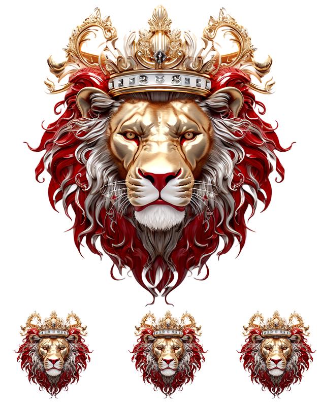 5-Pack or 10-Pack Lionhead Red-Silver DTF Heat Transfer for T-Shirt DIY Printing