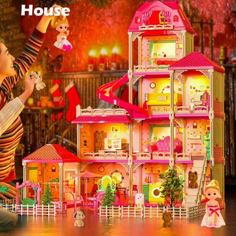 Dolls House, 4 Stories 10 Rooms Dolls House with 2 Princesses Slide Accessories, Playset Playhouse Gift, Christmas Gifts2024