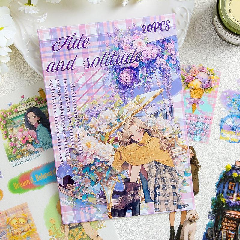 Vintage Flower & Character Pattern Sticker, 20 Sheets book Scrapbook & Journal Making Material Paper, DIY Decorative Sticker for Water Bottle & Phone Case