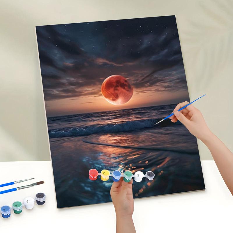 Moon & Sea Pattern DIY Painting By Numbers Kit Without Frame, 1 Set DIY Paint By Numbers Kit, Wall Art Decoration for Home Living Room Bedroom