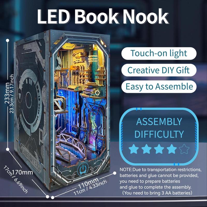 LED DIY Wooden Bookends Kit, 1 Set DIY Wooden Bookends Kit, 3D Wooden Puzzle, Gift for Book Lovers and Craft Lovers