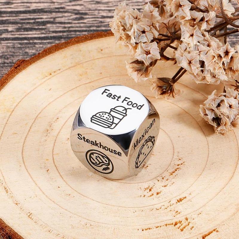 Food Decision Dice Decider & Yes No Coin, 1 Set Creative Stainless Steel Dice with Gift Box, Party Favors for Men & Women, Gift for Friend