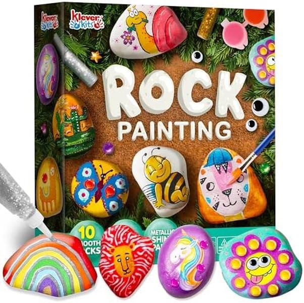 Rock Painting Kit, Arts and Crafts for Girls & Boys Ages 6-12, DIY Supplies for Painting Rocks, Easter Craft Kits Art Set, Toddler Birthday Christmas Presents, Family Indoor Activity