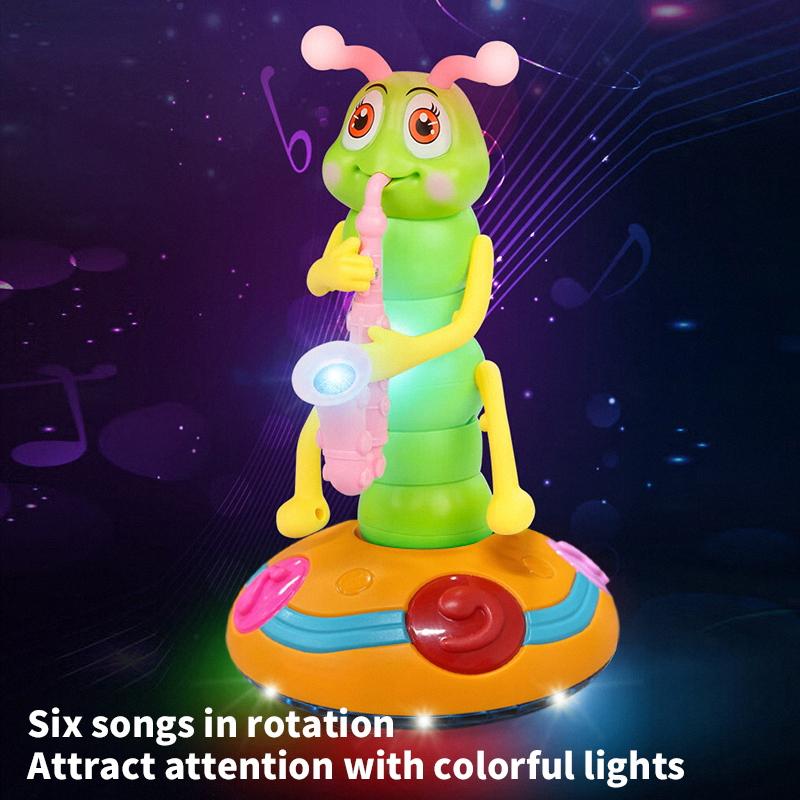 Electric Universal Singing Caterpillar Toy Playing Saxophone Colorful Lights Music Twisting Caterpillar