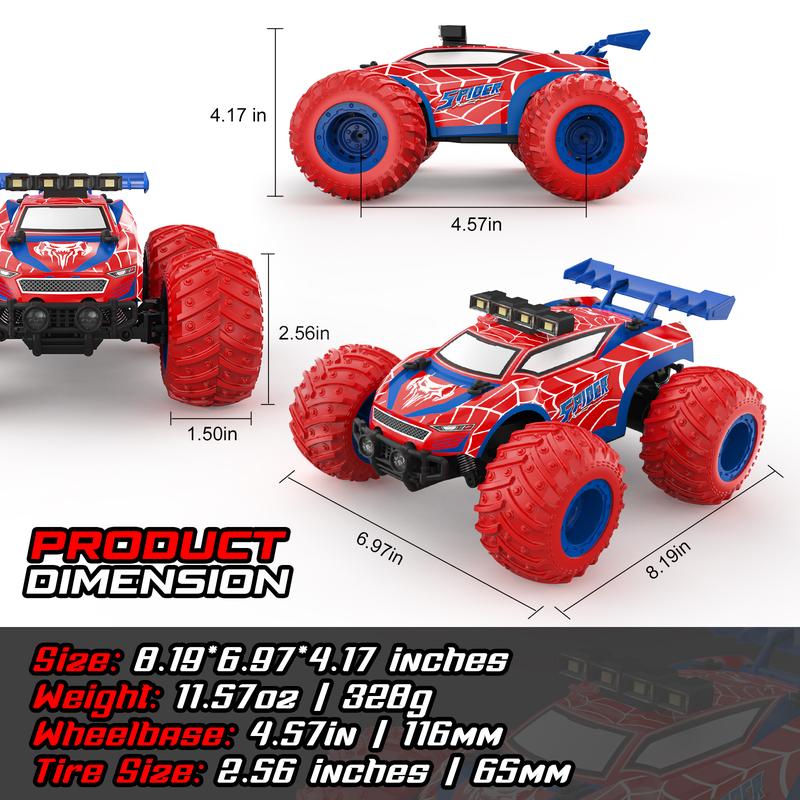 1:18 Remote Control Car - 20km h 2.4GHz All Terrain Off-Road Monster Truck with Bodylights&Headlights &Headlamps, Rechargeable Toy Car Gift. spiderman  car