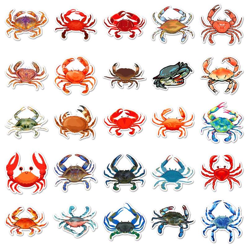 Cartoon Crab Pattern Sticker (50pcs), Self Adhesive Decor Paper, Decor Sticker for Greeting Card Water Bottle Laptop Phone