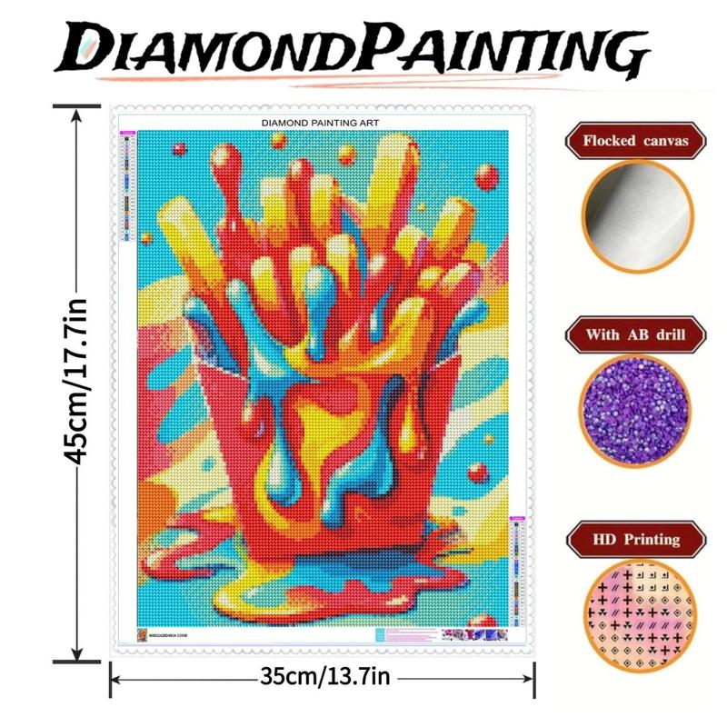 French Fries Pattern DIY Diamond Art Painting Kit without Frame, 5D Diamond Art Painting Cross Stitch Kit, DIY Decor Painting for Bedroom Living Room