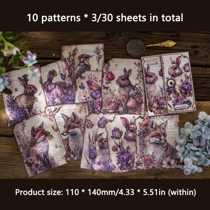 30 Sheets Random Vintage Floral Pattern Material Paper, Non-adhesive Decor Paper For DIY Scrapbooking, Greeting Card & Origami