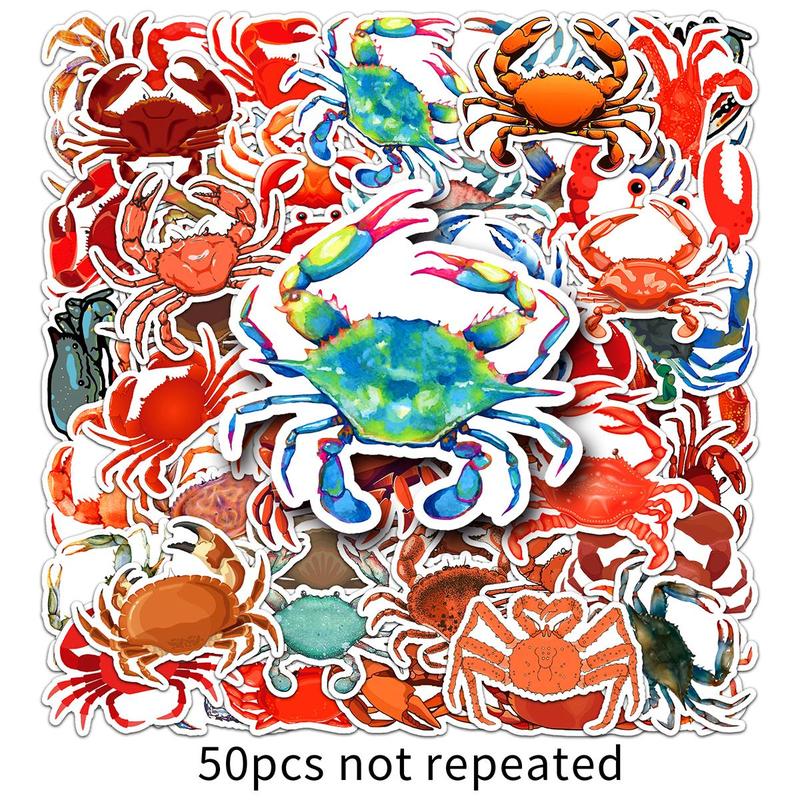 Cartoon Crab Pattern Sticker (50pcs), Self Adhesive Decor Paper, Decor Sticker for Greeting Card Water Bottle Laptop Phone