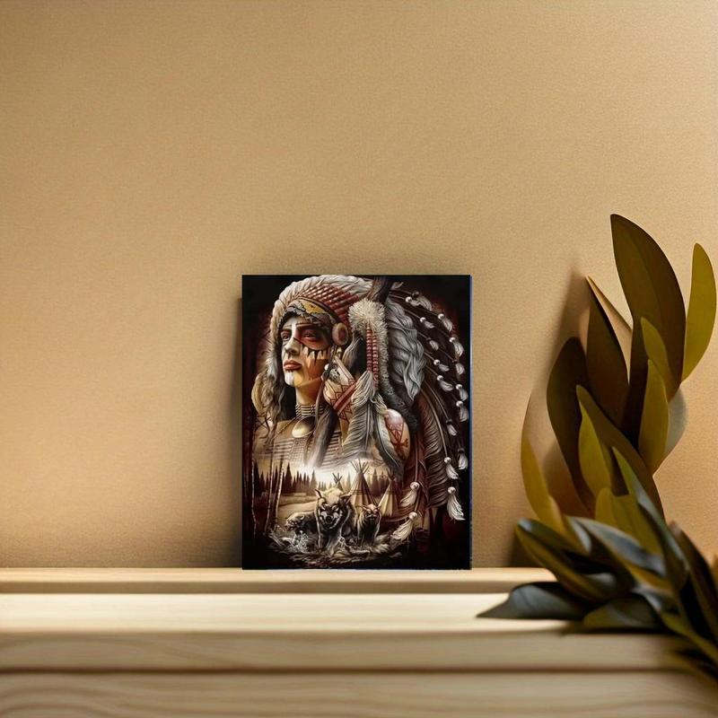 Human and Wolves Pattern DIY Diamond Arts Colorful Painting Kit , DIY Decor Painting for Bedroom Living Room Office, without Frame