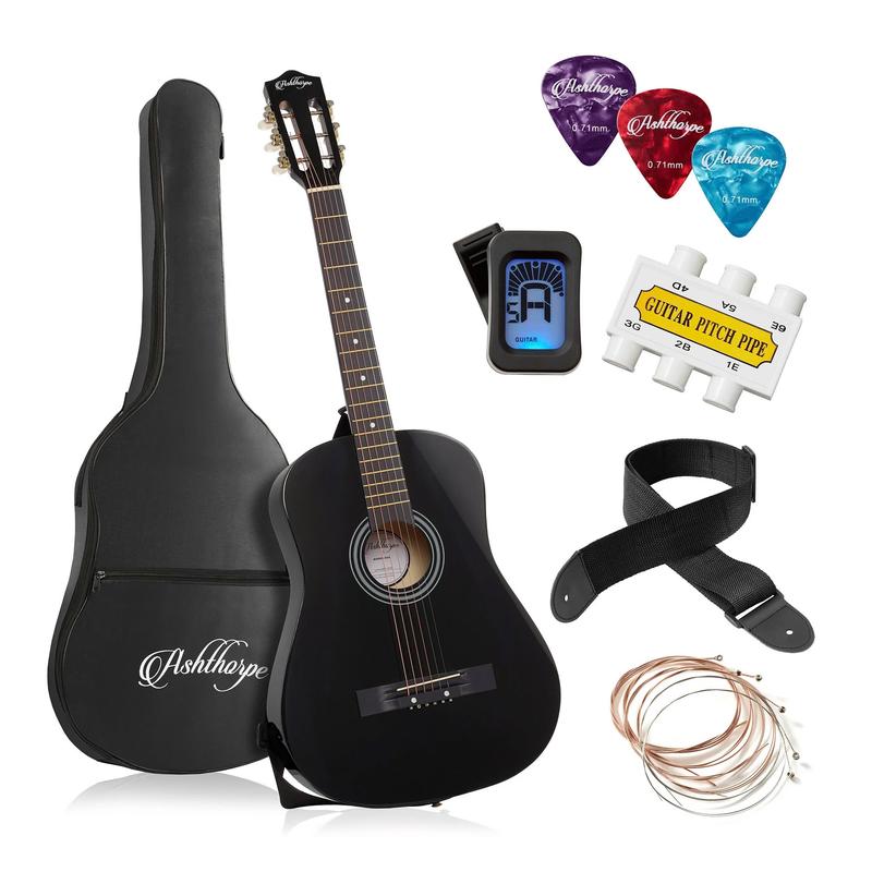 38-Inch Beginner Acoustic Guitar Starter Package, Black