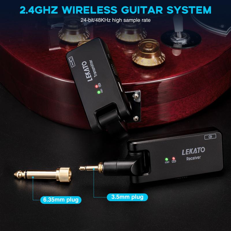  LEKATO WS-100 2.4Ghz Wireless Guitar System with Charging Box,Rechargeable Portable Transmitter Receiver Kit, 100ft Transmission Range Audio System Set,for Electric Guitar Bass Keyboard Volin Drum,Music Band Player Song Writer Christmas Gift