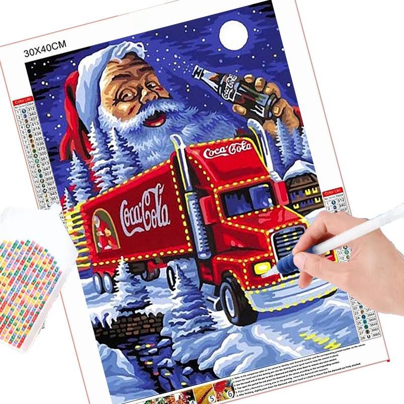 Christmas DIY Artificial Rhinestones Arts Painting Kit Without Frame, Santa Claus And Car Pattern DIY Painting, Handmade Craft Wall Art Decoration, Christmas Gift