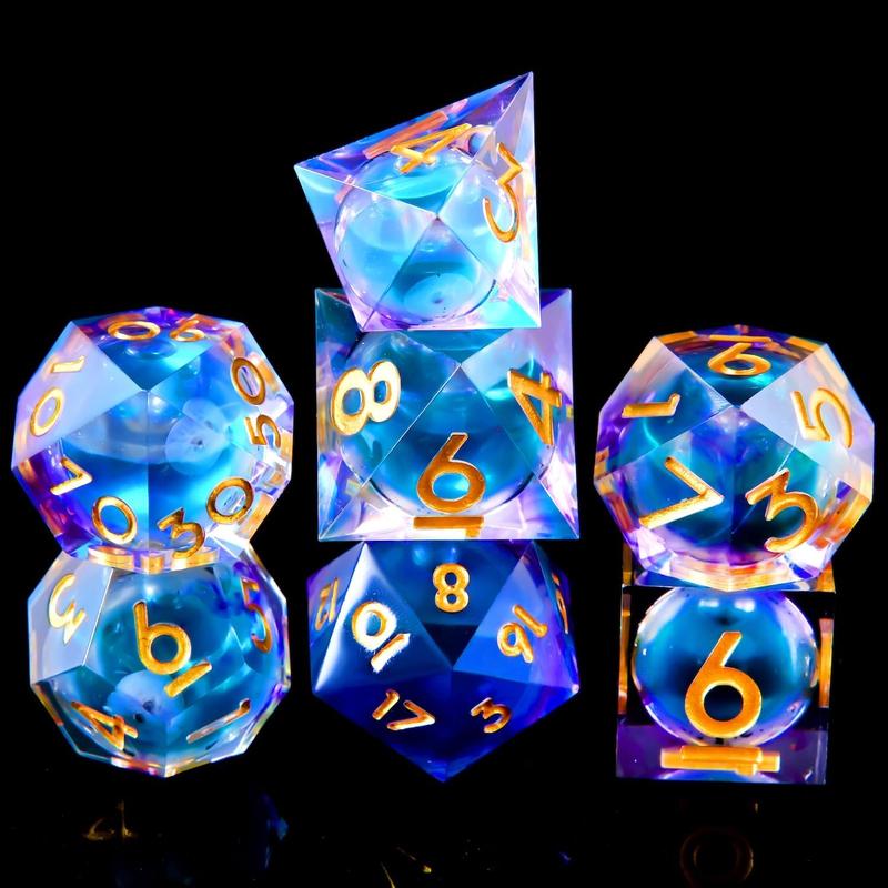 Blood Liquid Core DND Dice Set - 7-Piece Handmade Polyhedral Resin Dice with Sharp Edges for Dungeons and Dragons.