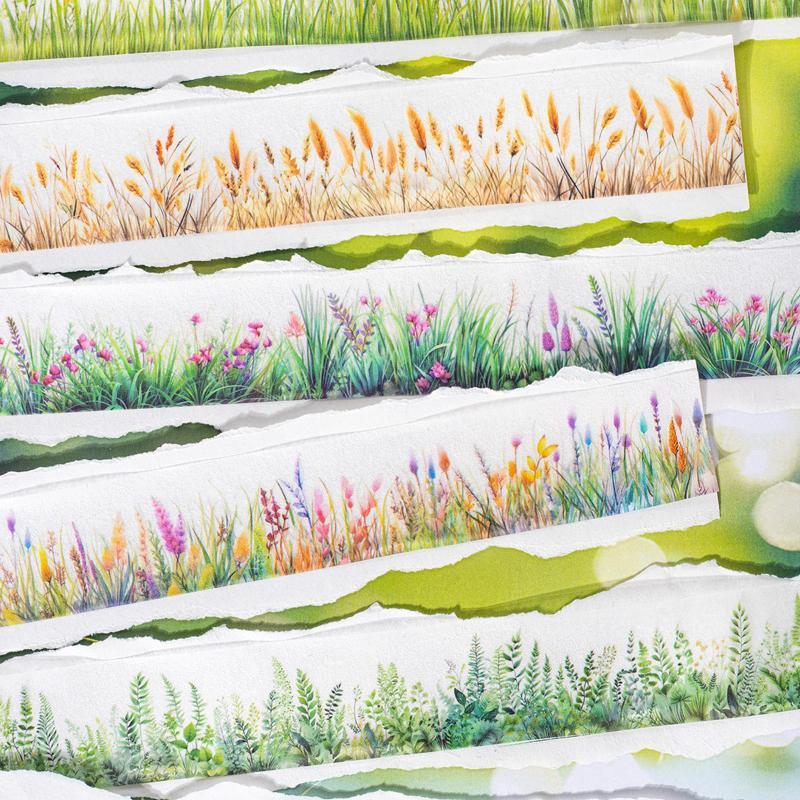 Flower & Grass Pattern Tape, 1 Roll Self Adhesive Decorative Tape, DIY Decorative Sticker for Scrapbooking, Journaling, Gift Wrapping