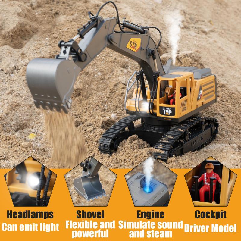 14-channel Remote Control Excavator Toy, 1 Box Construction Truck Toy with Simulation Smoke, Mechanical Sound & Light Effect, Ideal Gift for Boys, Christmas, Christmas Gift