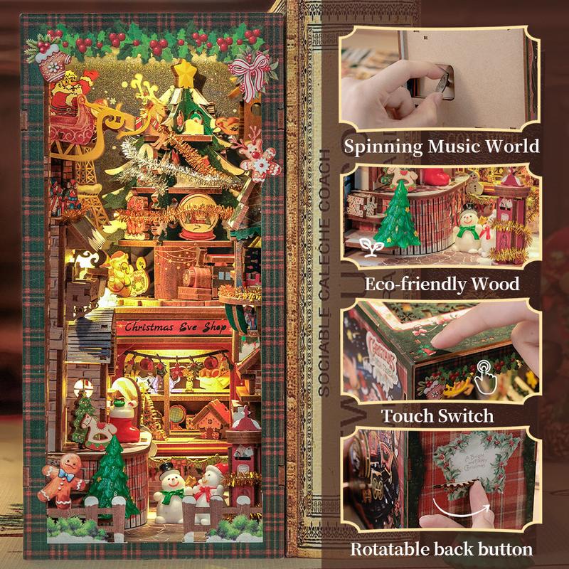 CUTEBEE Book Nook Kit - DIY Miniature House Dollhouse Kit for Adults and Teens, Christmas Model Building Bookshelf Insert Decor, Christmas Birthday Gifts for Family, Friends