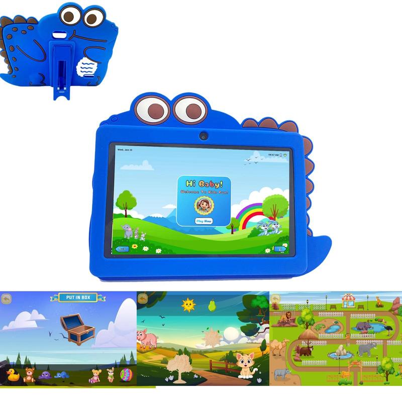 7 Inch Learning Tablet with Cartoon Design Case, 4GRAM+32GROM Android 12 Tablet Educational Tool, HD Screen Montessori Education Study Pad