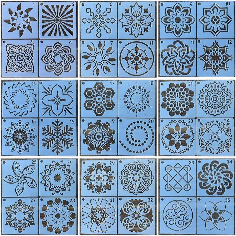 Mandala Pattern Painting Stencil, 36pcs set DIY Decorative Painting Template, Wall Painting Template for Wood Tile Fabric