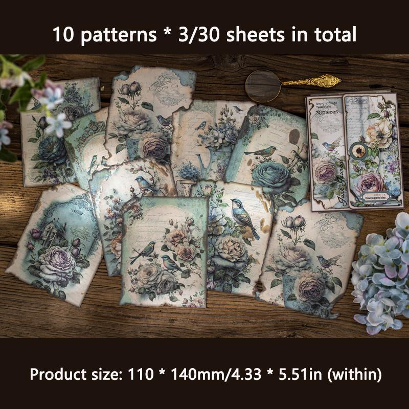 30 Sheets Random Vintage Floral Pattern Material Paper, Non-adhesive Decor Paper For DIY Scrapbooking, Greeting Card & Origami