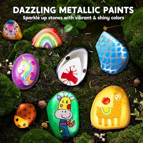 Rock Painting Kit, Arts and Crafts for Girls & Boys Ages 6-12, DIY Supplies for Painting Rocks, Easter Craft Kits Art Set, Toddler Birthday Christmas Presents, Family Indoor Activity