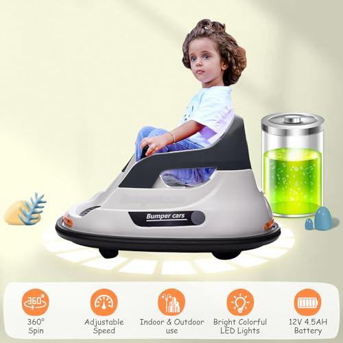 12V Electric Ride-On Bumper Car for Toddlers with Remote Control, LED Lights, Music, and 360 Degree Spin - Indoor Outdoor Toy for 18+ Months