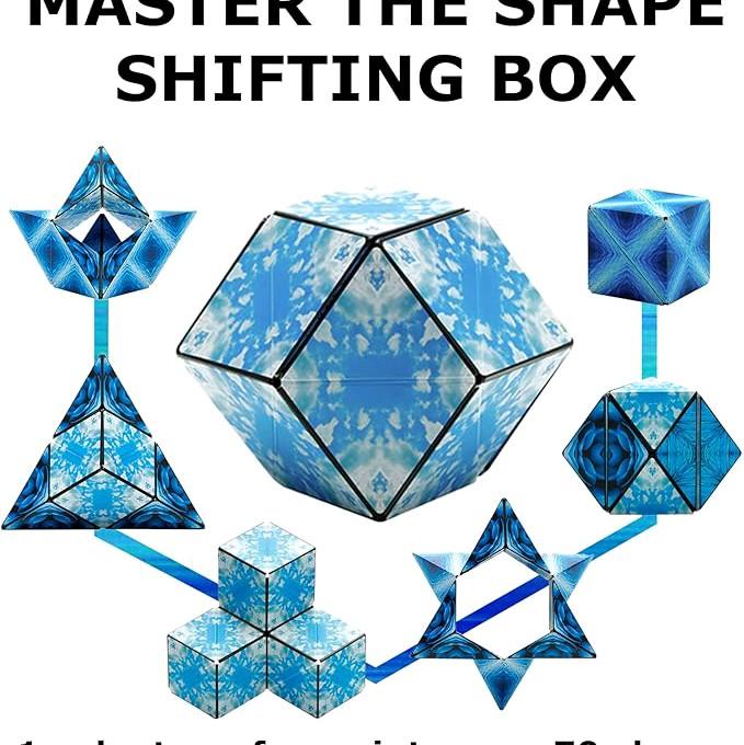 SHASHIBO Shape Shifting Box - Award-Winning, Patented Fidget Cube w  36 Rare Earth Magnets - Transforms Into Over 70 Shapes, Download Fun in Motion Toys Mobile App (Original Series - Blue Planet