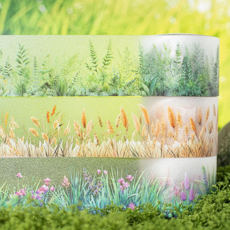 Flower & Grass Pattern Tape, 1 Roll Self Adhesive Decorative Tape, DIY Decorative Sticker for Scrapbooking, Journaling, Gift Wrapping