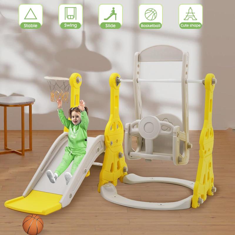 4-in-1 Compact Slide and Swing Set, Family Slide for Boys and Girls Aged 1 to 4, Slide with Basketball Hoop, Indoor and Outdoor Slide Play Facilities and Playgrounds Easy to assemble. incandescent christmas lights